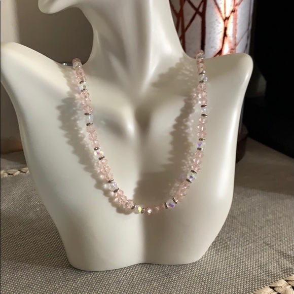 Handmade Pink and Clear Necklace and Bracelet Set - Picture 2 of 7